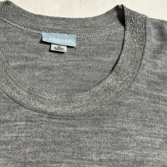 Liz & Me Womens 3X Gray Acrylic Silver Metallic Knit Sweater Top Short Sleeve - Picture 8 of 9